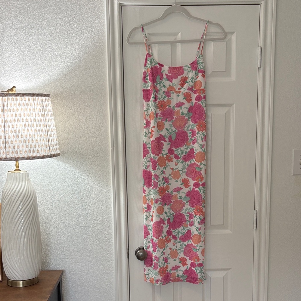 NWT WAYF Pink and Mint Floral Slip Midi Dress